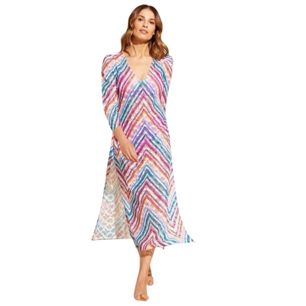 Stylest System Agualace Rainbow Gradient Caftan Coverup NWT Size Large